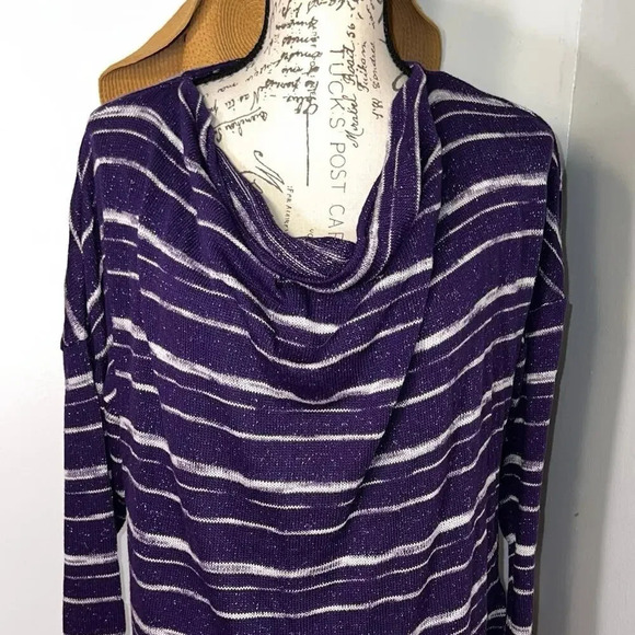 Apt.9, XL, purple white stripe metallic slouchy cowl neck long sleeve sweater  - Picture 5 of 8
